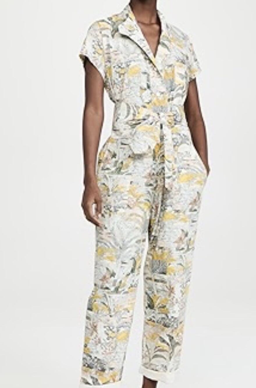 Chufy Womens Button Front Short Sleeve Floral Aida Jumpsuit White Multi S NWT